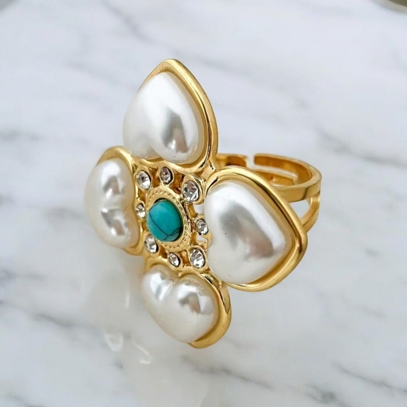 New Oversized Baroque Pearl Turquoise Heart Statement Ring - Picture 2 of 4